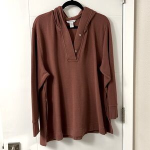 Athleta Coaster Luxe Waffle Hoodie Top, Tawny Rose SIZE L #986952 W0504H